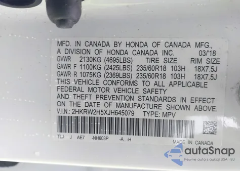 2018 Honda Cr-V Ex из США, поврежденный, VIN 2HKRW2H5XJH645079